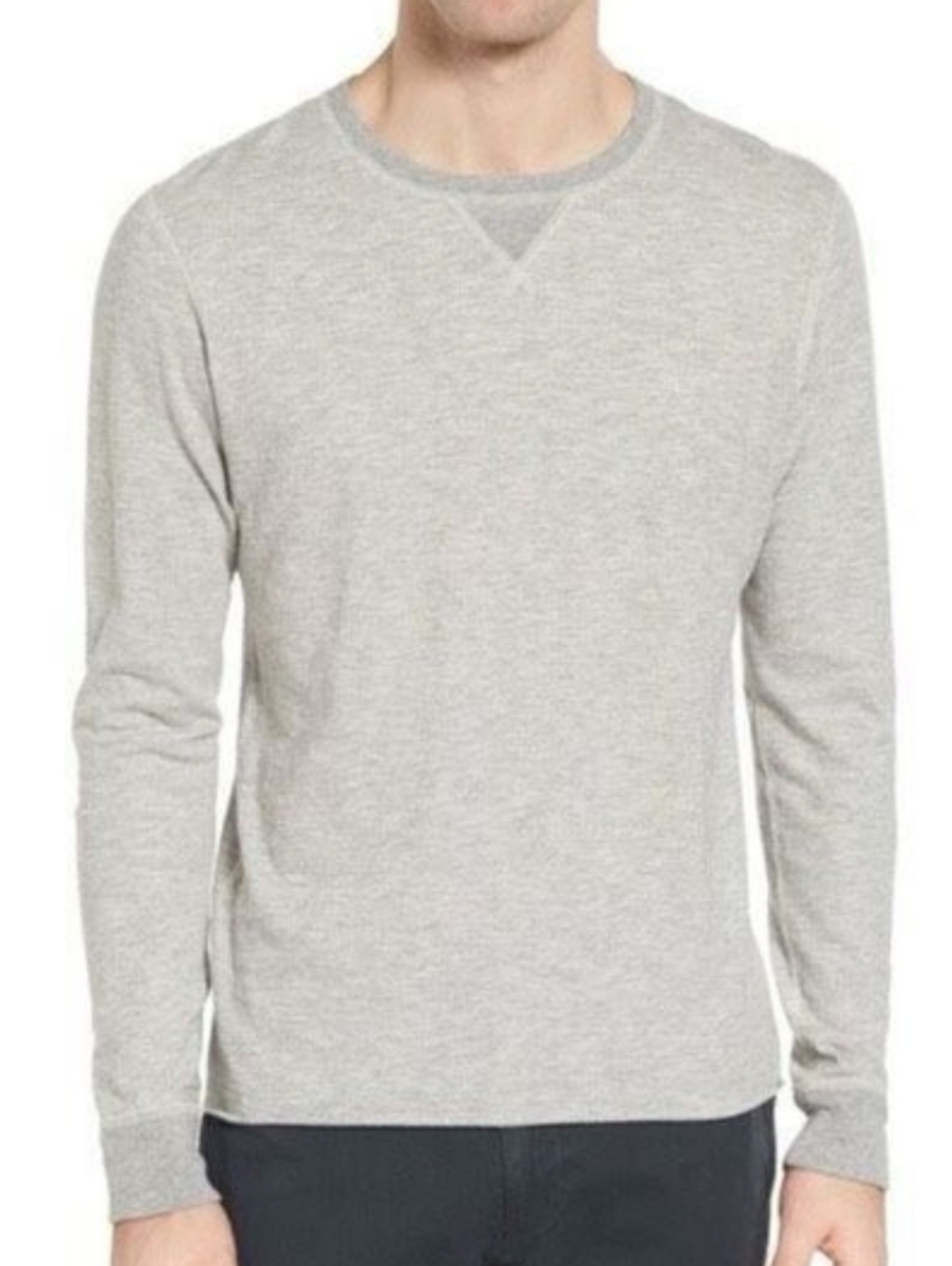 Billy Reid Dylan Long-Sleeve Crewneck Shirt Heathered Grey Microstripe Size XL